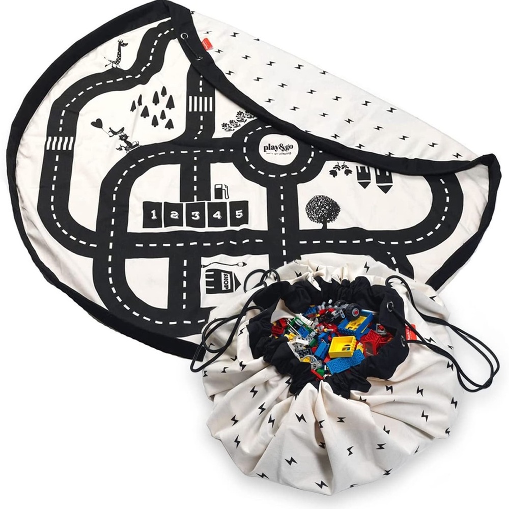 Roadmap / Lightning Bolts Reversible Toy Storage Bag and Play Mat